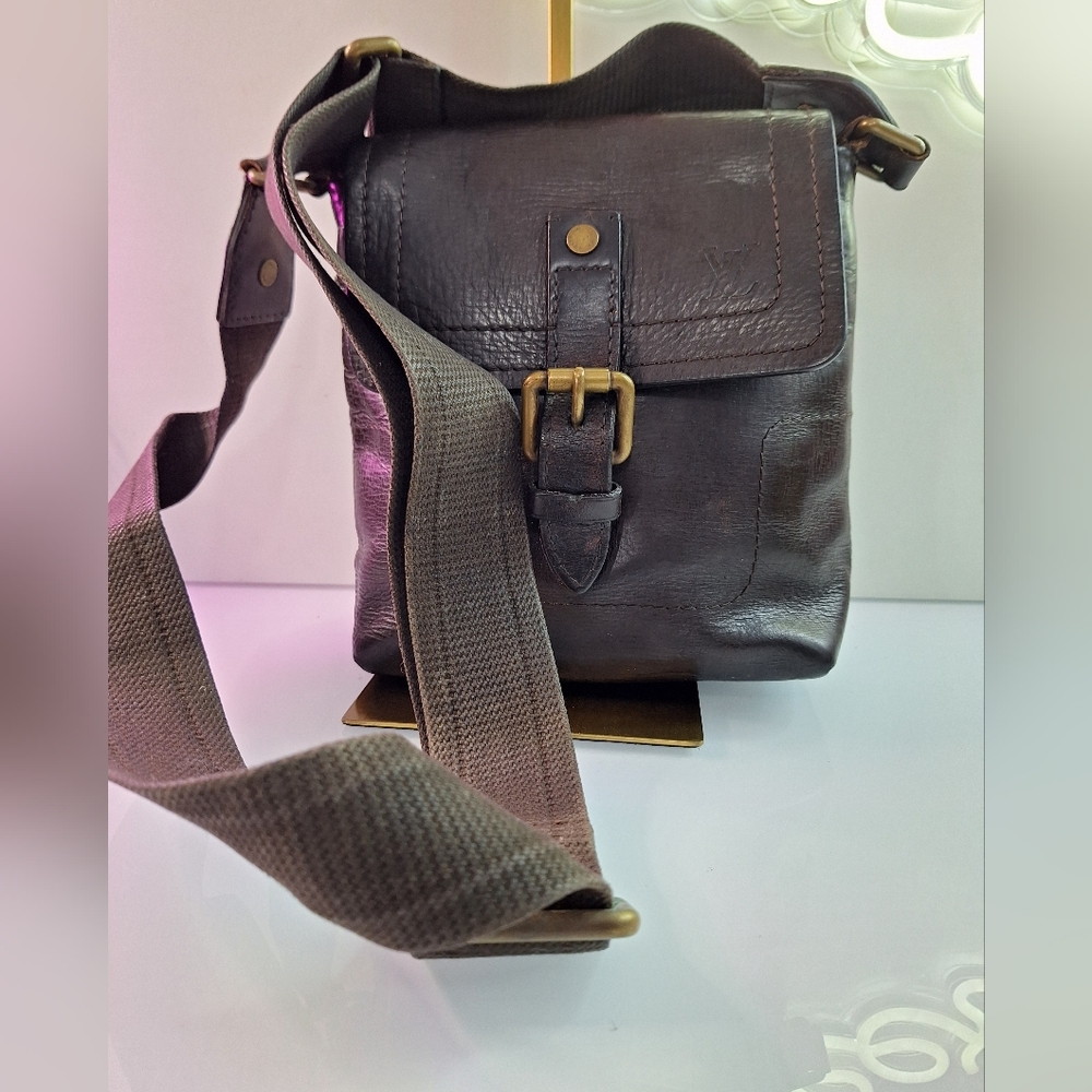 Brown Messenger Bag with Adjustable Strap and Flap Closure